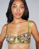 Underwired Sofia Balconette bra from Studio Pia has a seamed three-part cup, adjustable padded silk shoulder straps, and adjustable padded silk straps at the rear