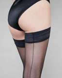 Barazandeh Jasmin black stay-up stockings are hand stitched from a fine French voile produced by craftsmen since the 1920's