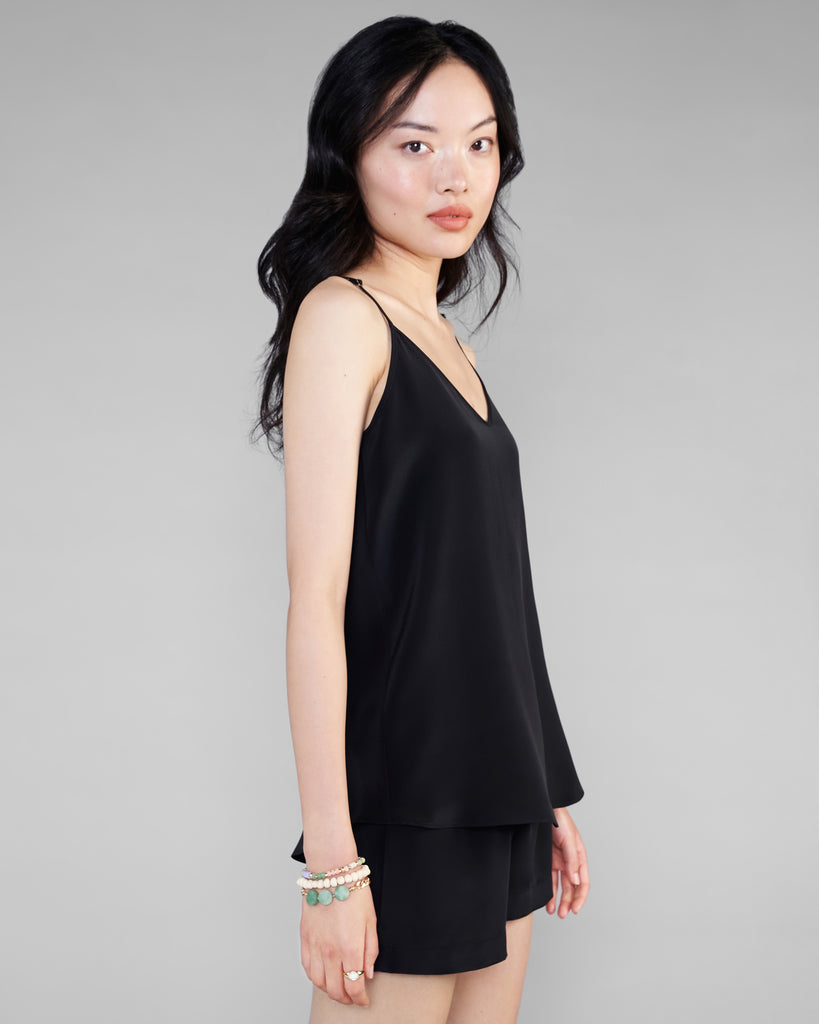 Classic black camisole set from Christine Vancouver is crafted from a luxe heavy weight 30 momme silk crepe