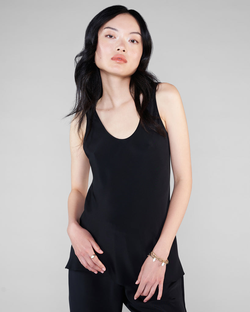 Classic luxe black lounge set from Christine Vancouver is crafted from a heavy weight 30 momme silk crepe