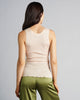 Classic semi-sheer Parigi beige cotton tank top is ribbed to hug every curve