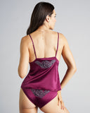 Emma Harris Rochelle camisole has adjustable silk spaghetti straps and lace appliqué at the cups and back