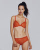 Sheer Sexy Baroque orange calais lace lingerie set by Epure is detailed with arabesque swirls