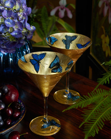 Purple and Lavender Paisley Gilded Martini Glass Set