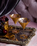 Scott Potter Mauve and Orange Paisley Gilded Martini Glasses