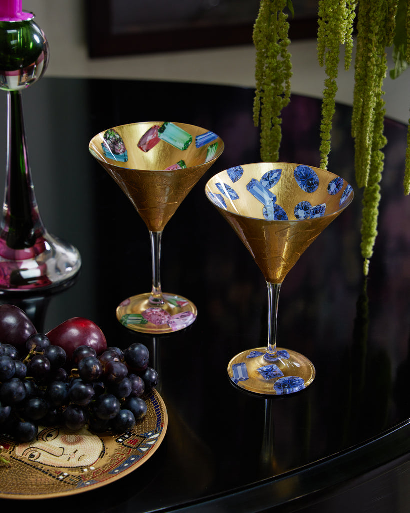 Scott Potter Mixed Jewels and Tanzanite Gilded Martini Glasses