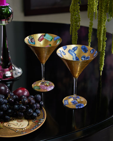 Purple and White Paisley Gilded Martini Glasses