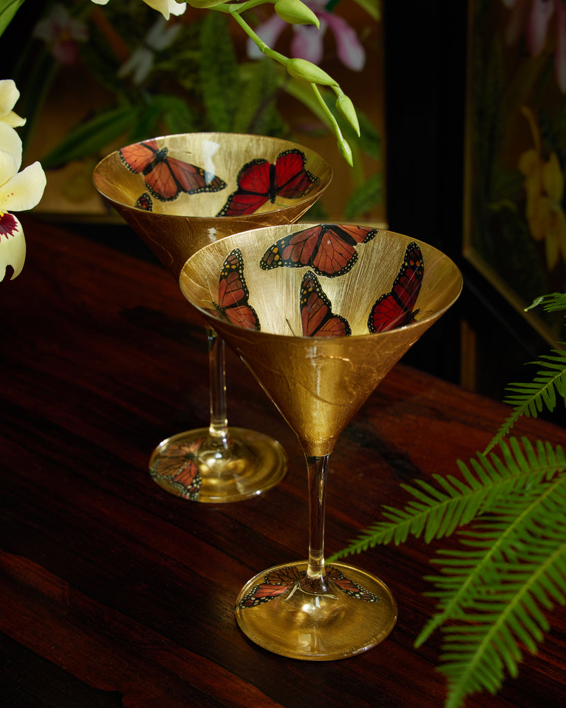 Red Butterfly Gilded Martini Glasses