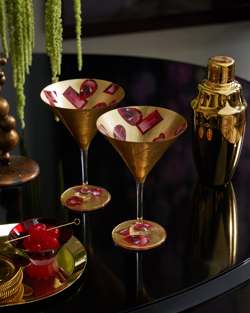 Scott Potter Ruby Jewels Gilded Martini Glasses