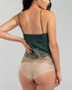 Merle Noir’s Forest silk camisole has ultra-thin spaghetti straps that are adjustable with gold plated hardware