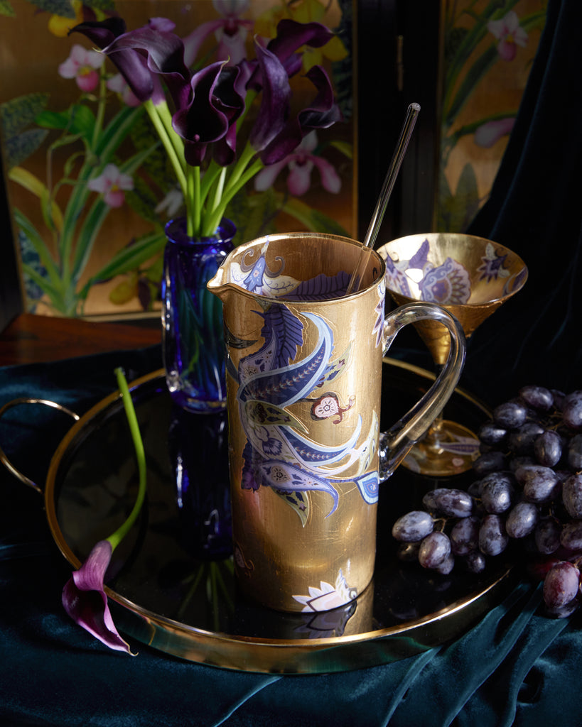 Scott Potter Purple and Lavender Paisley Gilded Martini Pitcher