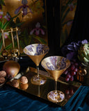 Scott Potter Purple and Tan Paisley Gilded Martini Glass Set