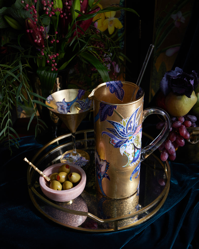 Scott Potter Purple and White Paisley Gilded Pitcher