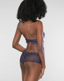Matching Sublime a Deux boyshort panty from Lise Charmel has a heavily embroidered front, cotton-lined gusset, and sheer rear with embroidered accents at the edges