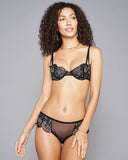 Taryn Winters Delphine lingerie set pairs a beaded balconette bra with grosgrain ribbon straps and a boy short with sheer tulle at the front and rear