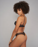 Underwired Margot bra from Taryn Winters has embellished lace cups lined with tulle, and a sheer black tulle band
