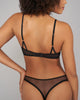 Matching Margot thong from Taryn Winters is sleek and wearable with an embellished front, a sheer tulle rear and a cotton-lined gusset
